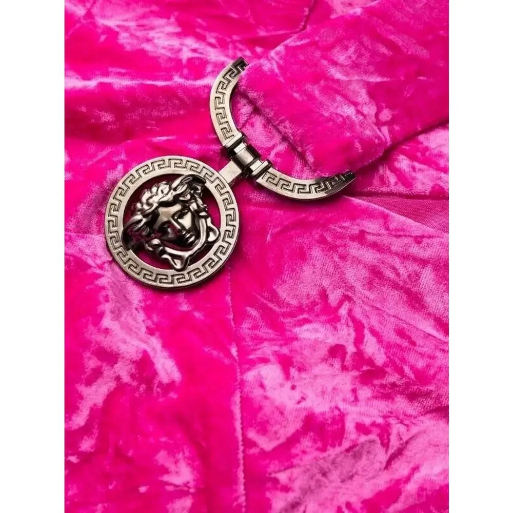 NWT Versace 40 US 4 Runway Biggie Medusa Pink Crushed Velvet Midi Dress $3,225 - Picture 3 of 16